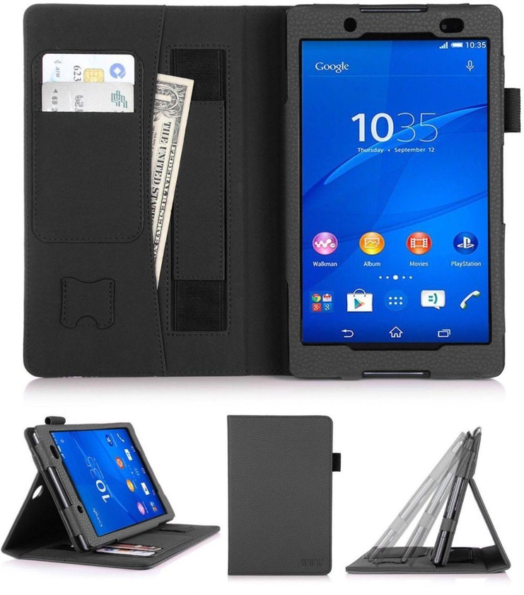 Xperia Z3 Tablet Compact 8-inch Case Cover,Stand , Pocket,Elastic Hand Strap and Stylus Holder Black