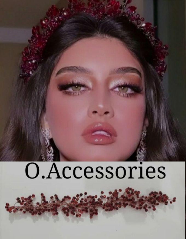 O Accessories Hair Peice _crown For Wedding _silver Metal_crystal Dark Red