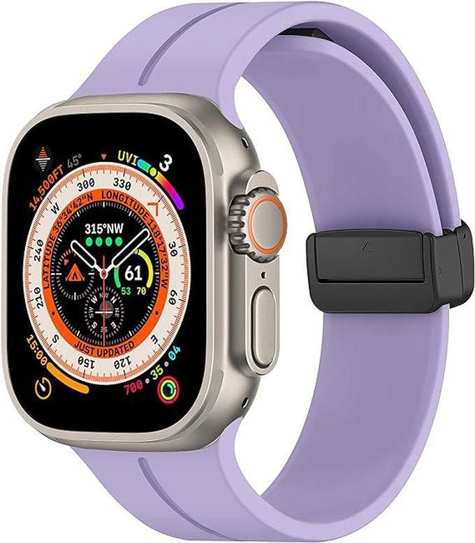 TenTech Silicone Magnetic Sports Band For Apple Watch Ultra/Ultra 2, Size 49mm 45mm 44mm 42, Soft Band For IWatch Series 9/8/7/6/5/4/3/2/1/SE - Light Purple