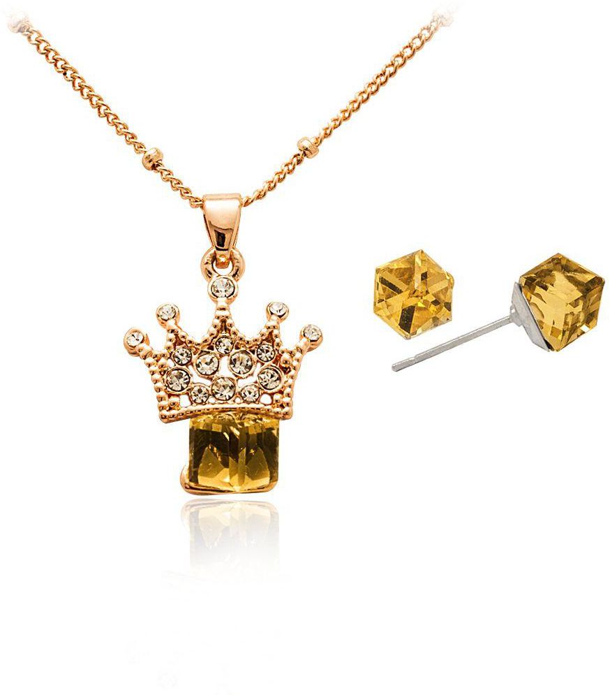 Mysmar Yellow Gold Plated Light Golden Crystal Crown Jewelry Set [MM330]