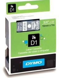 Dymo 45810, D1 Tape,19mm x 7m, White on Transparent