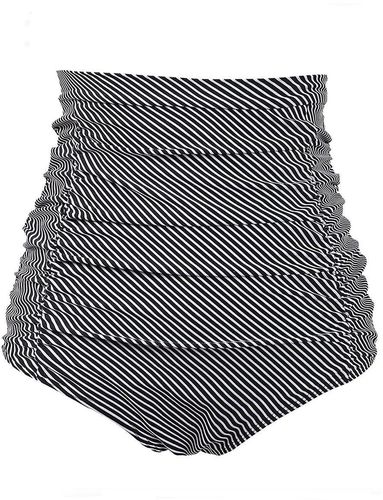 Plus Size 1950s Striped Ruched Full Coverage Bikini Bottom - 4x