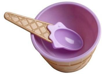 Plastic Ice Cream Bowl With Spoon Purple/Brown 9.8 x 7centimeter
