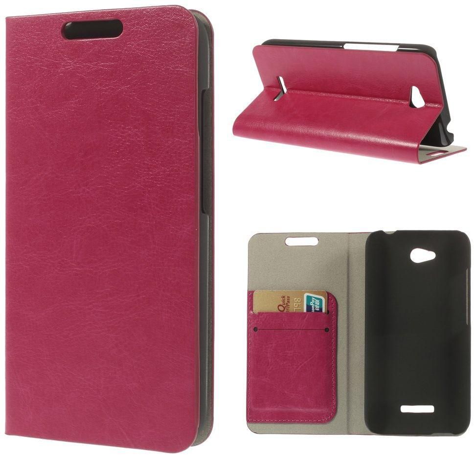 Crazy Horse Texture Leather Card Holder Stand Shell  & Screen Guard for  HTC Desire 616 - Rose