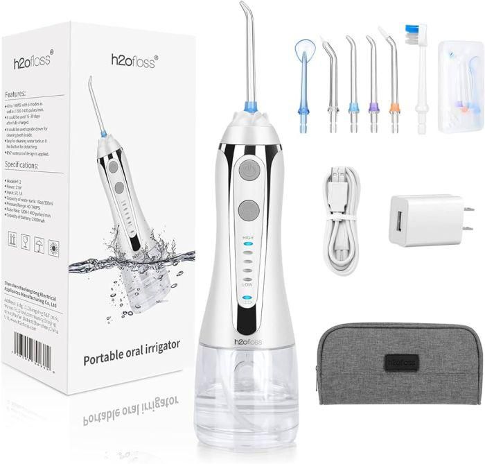 H2ofloss (white) - H2ofloss Cordless Water Flosser with 30 Days Battery Life, Premium Water Floss for Teeth, Portable Dental Flosser in 5 Modes, Gravity Ball for Upside Down Use, 300ml Water Tank