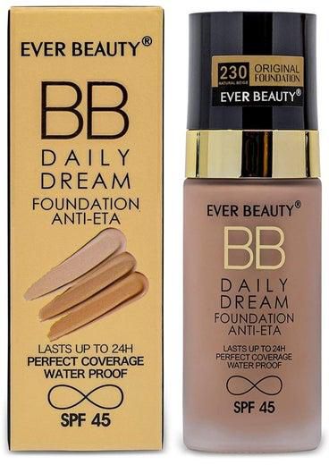Everbeauty Daily Dream Ant-Eta Full Coverage BB Cream with SPF 45 Best Flawless Foundation Waterproof Long Lasting Ultra Stay Moisturizer Face Makeup Sunscreen 50ml Natural Beige