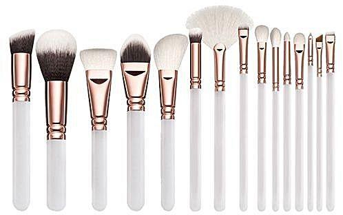 Qibest 15 Pcs Rose Gold Makeup Brush Complete Eye Set Tools Powder Blending Brush-White