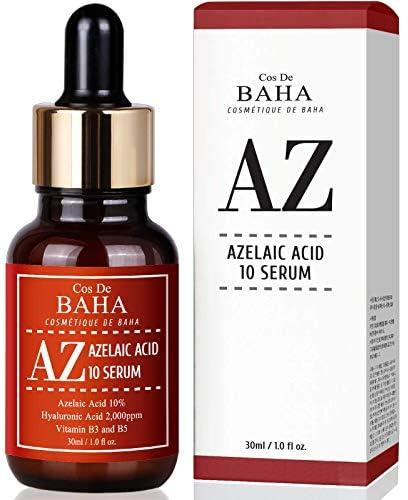 Azelaic Acid 10% Serum 1oz with Niacinamide - Rosacea Skin Care Product + Reduce Cystic Acne Scar + Redness Relief Face + Pimple Pigmentation Blackhead + Vitamin B3 + B5, Gluten Free, 1oz (30ml)