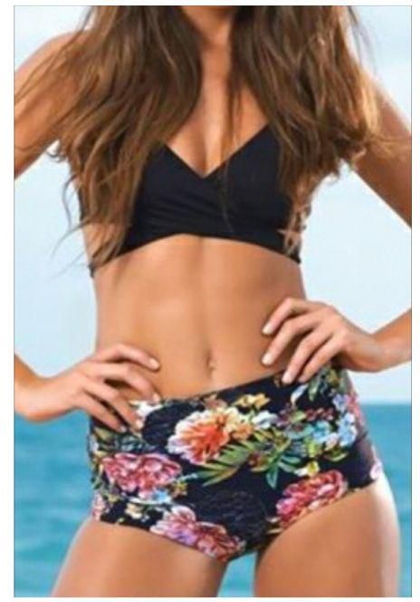 Mfed Black Wrap Top Floral High Waist Swimsuit