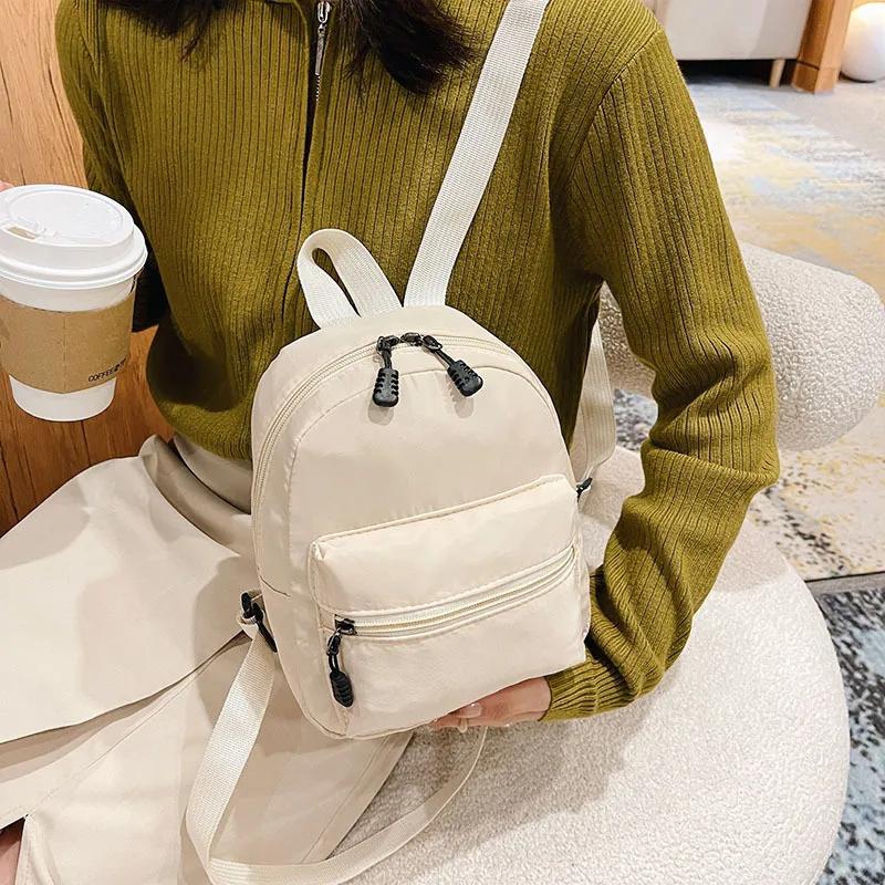 2023 Fashion Backpack Nylon Female Bag Solid Color Women's Backpacks Small School Bags for Teenage Girl Casual Shoulder Bag