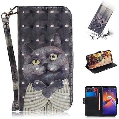 HuHa Case Cover Compatible For Motorola Moto E6 Play 3D Formula Pattern Magnetic Attraction Horizontal Flip Leather Case with Lanyard, Support Holder & Card Slot & Wallet Embrace The Cat