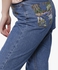 Blue Embroidered Pocket Mom Jeans