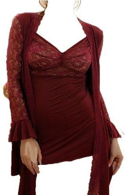 Lingerie Chiffon+ Robe - 2 Pieces- Ruby Red