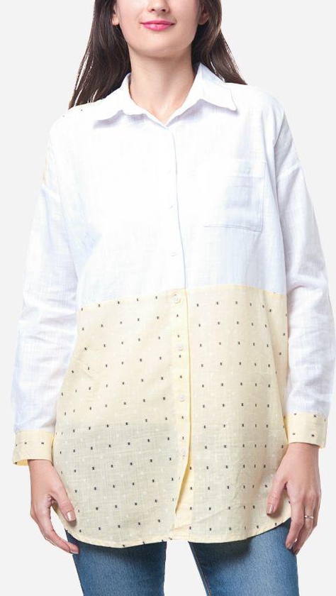 Femina Bi-Tone Polks Dots Shirt - White & Yellow