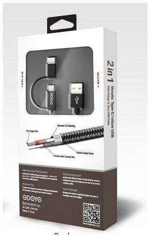 Odoyo 1.2M 2 In 1 Metallic Fast Charge & Sync USB Cable With Type C And Micro