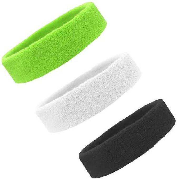 aZeeZ Pack Of 3 Neon Yellow+ Black+white Sports Head Sweat Bands Headbands - Neon Yellow Fitness Sweatbands
