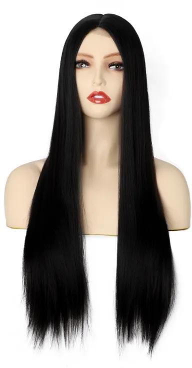 Fashion women's wig frontal wig synthentic hair high temperature silk wig black straight wig