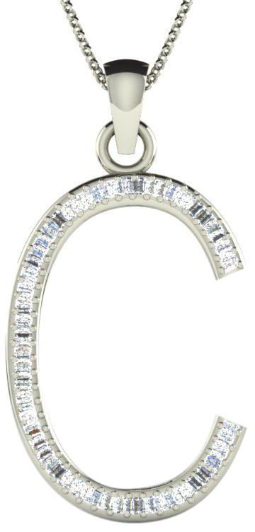 His & Her 0.15 ct Real Diamond 14k White Gold Fn 925 C Alphabet Initial Pendant with Chain 8903464248419
