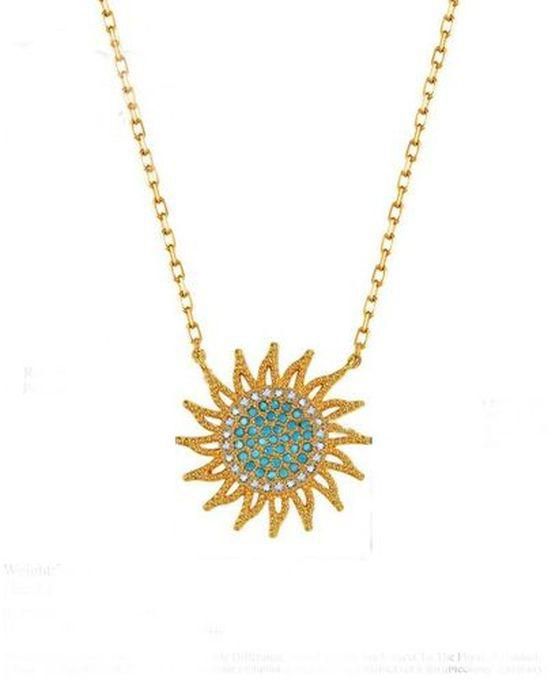 Necklace Sun Blue - Plated Gold & Rhodium Plated