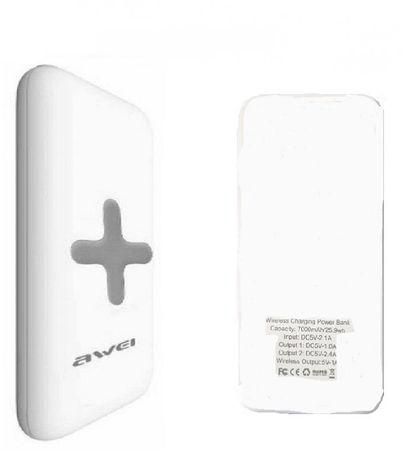 Awei P98K 7000mAh Wireless Charging Power Bank - White