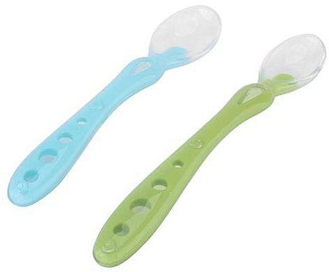 Universal 2Pcs Infant Baby Silicone Soft Tip Gum-Friendly Feeding Fork Spoon Utensils (Blue + Green)