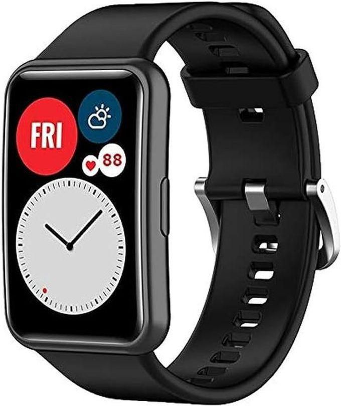 Compatible With:Huawei Watch Fit Replacement Band for Women Men Silicone Sport Band Smart Watch Accessories(No Watch),Silicone by (Black)
