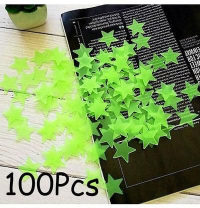 100-Piece 3D Stereo Fluorescent Star Pattern Sticker Green