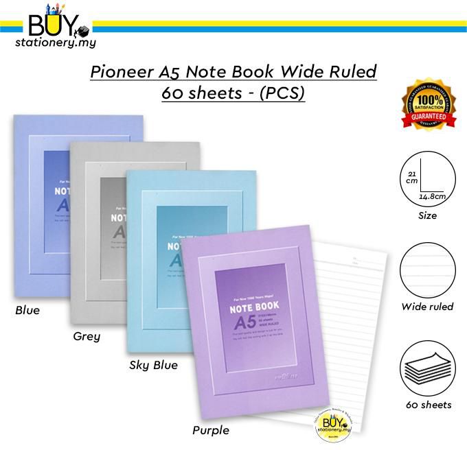 Pioneer A5 Note Book Wide Ruled 60 sheets – PCS (5 Colors)
