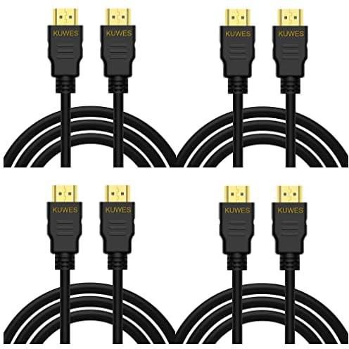 KUWES HDMI 2.0 4K @ 60Hz M/M PVC High-Speed HDMI Cable with 24K Gold Plated Connector and Ethernet, 3D Video Support for Projectors, Computers, LED TV and Game consoles MADE IN TAIWAN PACK OF 4 (3M)