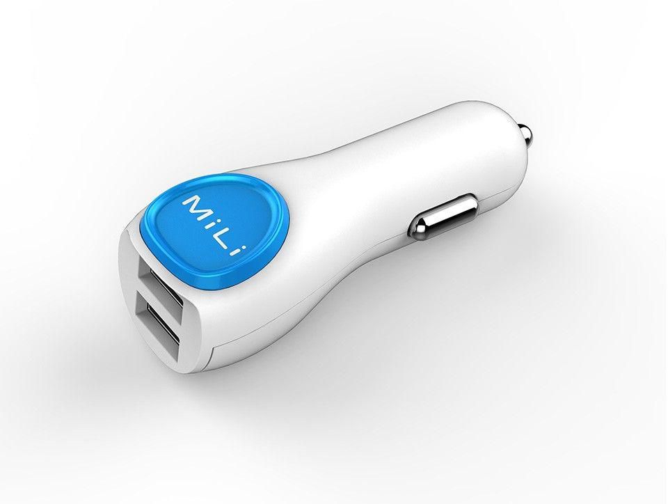 Mili HC-C10-WH Dolphin Smart Dual USB Output Car Charger with Lightning Cable- white