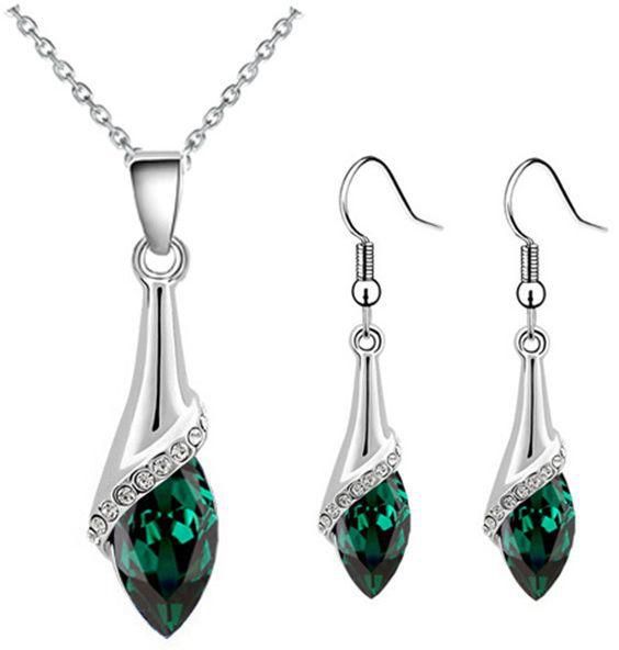 Crystal Eyes Pendant Necklace Earrings Jewelry Set
