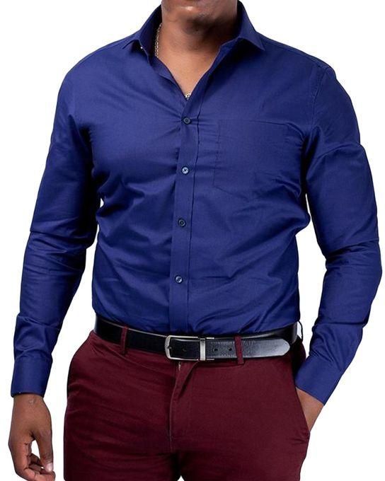 Fashion Navy Blue Men's Turkey Long Sleeve Formal Shirt