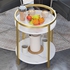 Double Layer Round End Table Marble Like Side Table Sofa Table Snack Table Bedside Table Small Coffee Table for Living Room Small Space, for Bedroom, for Patio, with wheels (White)