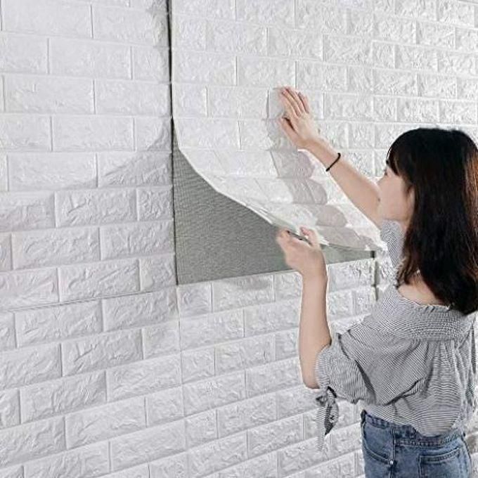 ملصقات حائط جدارية شكل الطوب ذاتية اللصق - أبيض