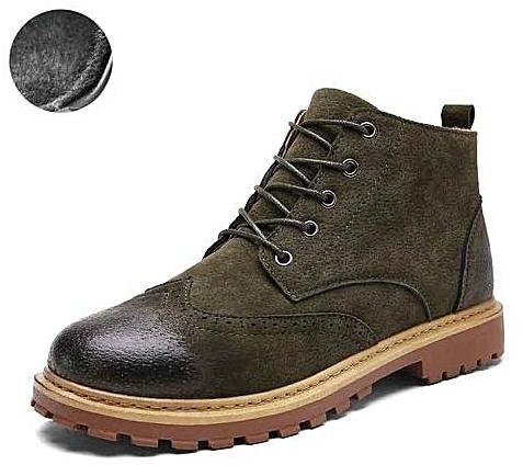 Tauntte Winter Nubuck Leather Work Brogue Boots Men's Martin Ankle Boots Male Oxfords Shoes (Army Green)