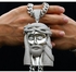 20MM Rhinestones Miami Cuban Necklace Men's Jewelry + Studded Head Of Jesus Pendant Silver