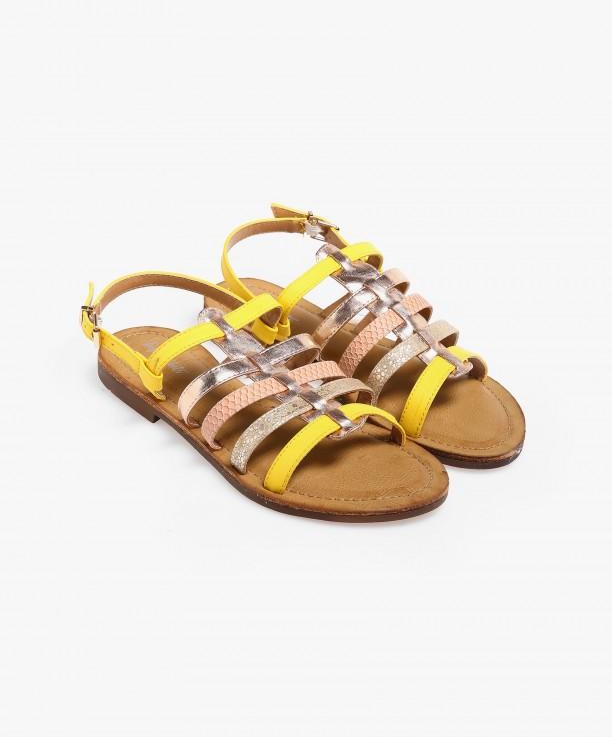Metallic Bronze and Yellow Caged Sandals