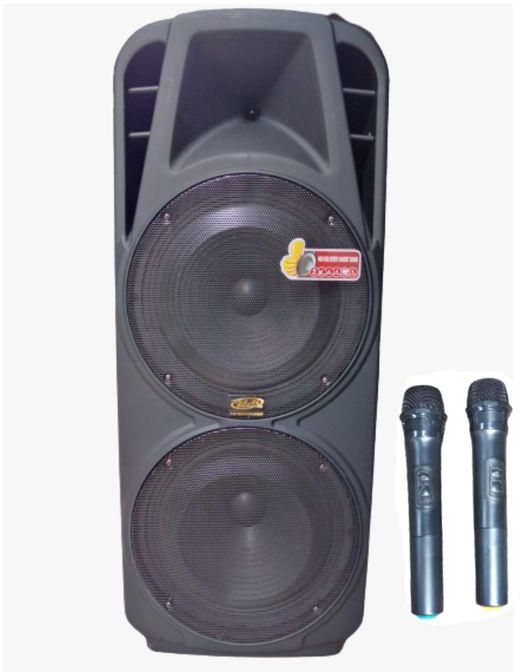 15" Rechargeable Public Address System Speaker With Bluetooth, 2 Wireless Microphones, Remote Control