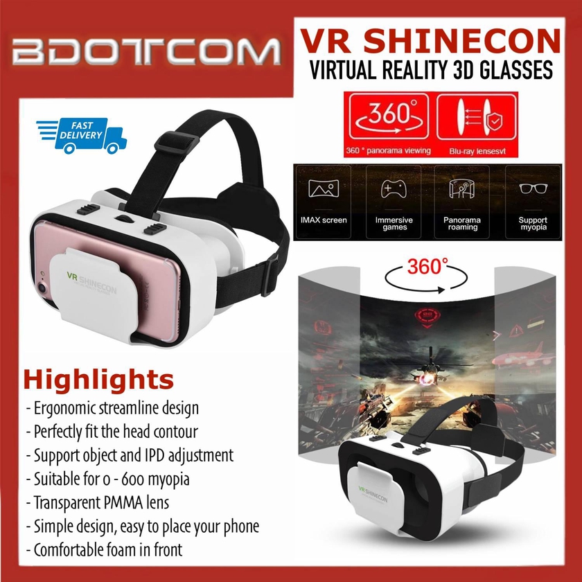 [READY STOCK] High Quality VR SHINECON Virtual Reality 3D Glasses Headset