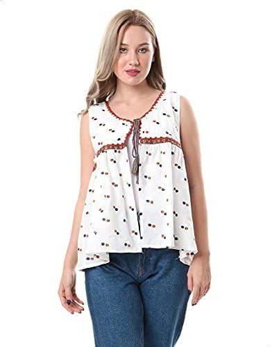 Ravin Embroidered Cotton Sleeveless Vest for Women S