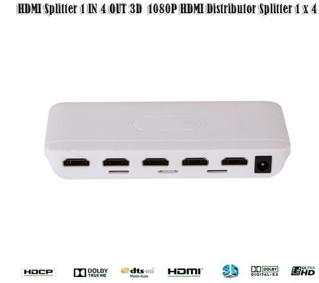 3D 1080P HD-MI Splitter HDCP1.2 1 In 4 Out Power Signal Amplifier 1x4 Audio Spliter Switch HD-MI Converter Adapter#g3