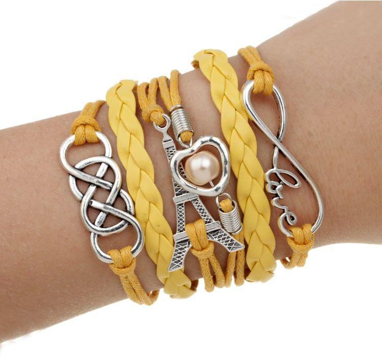 fashion jewelry infinite double leather multilayer Eiffel heart love bracelets