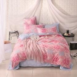 weina 4-piece Cotton Warm Letters Pattern Bedding Set - Pink - Queen