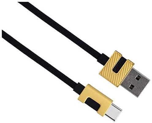 Remax RC-089A Metal Data Cable Fast Charging Ergnomic Tip Flat Design 2.4A Type-C USB For Mobile Phones 100 cm - Black Yellow