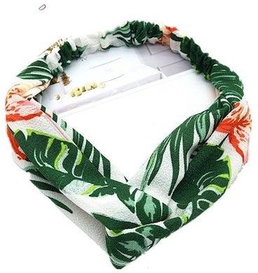 Floral Printed Bohemian Knot Headband Green/White/Red