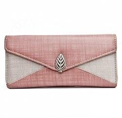 Metal Leaf Contrasting Color  Wallet With Chain - Pink