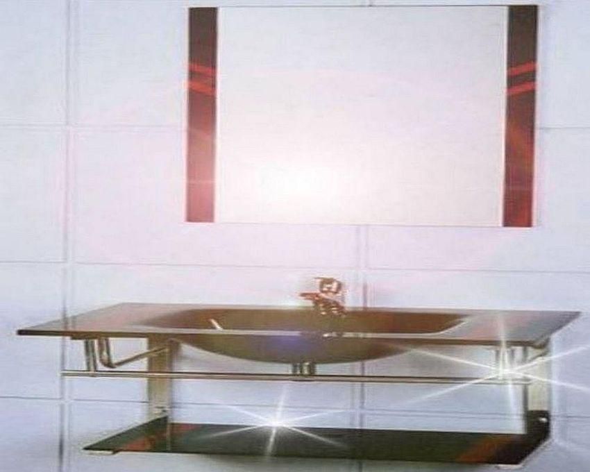 San George Design حوض حمام وحده حوض حمام 80 سم احمر زجاج مع ارفف بنفس اللون