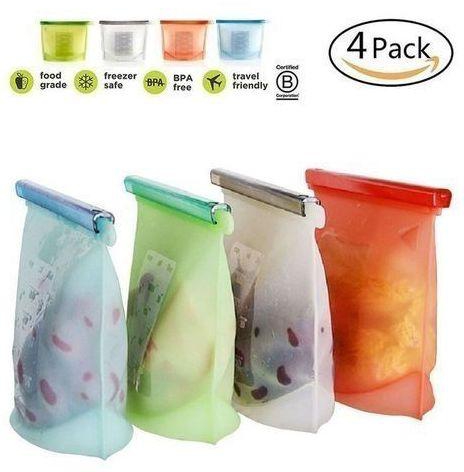 4Pack Reusable Silicone Food Storage Fridge Bag 1000ml