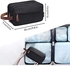 TNGN Travel Toiletry Bag Canvas Leather Cosmetic Makeup Organizer Shaving Dopp Kits with Double Compartments for men and women (Black)