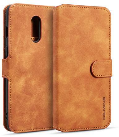 DG.MING Retro Oil Side Horizontal Flip Case For OnePlus 7, With Holder & Card Slots & Wallet (Brown)